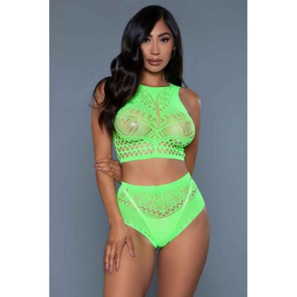 Ring My Bell‎ Net Bodystocking Neon Green by BeWicked